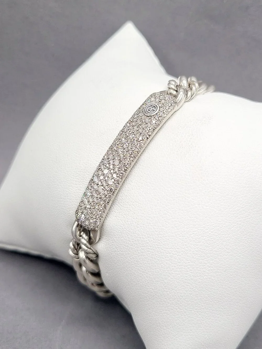 David Yurman Belmont Curb Link ID Bracelet w/ Pavé White Diamonds - Size Large